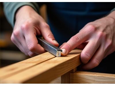 Handwerker bei der präzisen Bearbeitung von Holzverbindungen